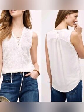 Maeve lace-up tank with embroidery